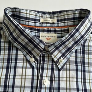 Dockers Men’s 2XL/XXL Plaid Button Down Shirt Blue Green White Classic Casual